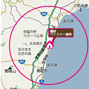 訪問診療の範囲は、原則としてこの地図の半径16km内です